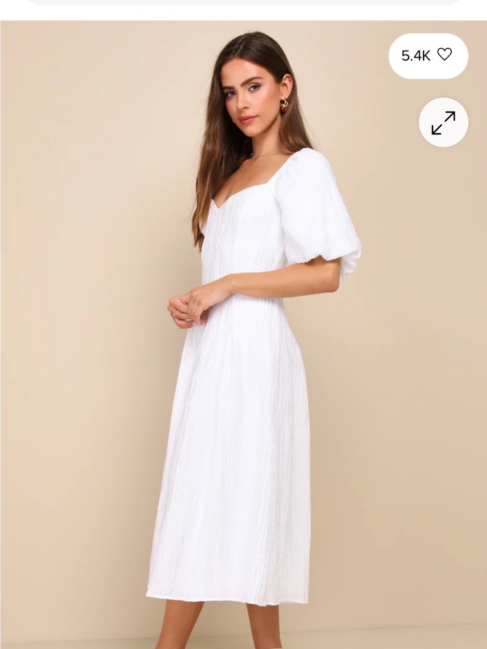 Lulu’s Heavenly Energy White Textured Puff Sleeve Pleated Midi Dress